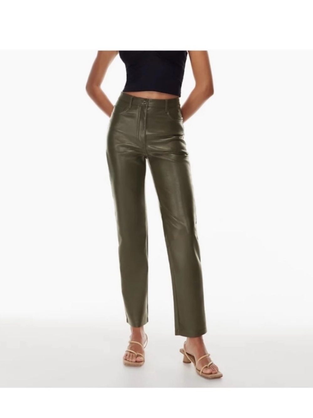 ARITZIA Wilfred Melina Pant Vegan Leather Olive Green Straight